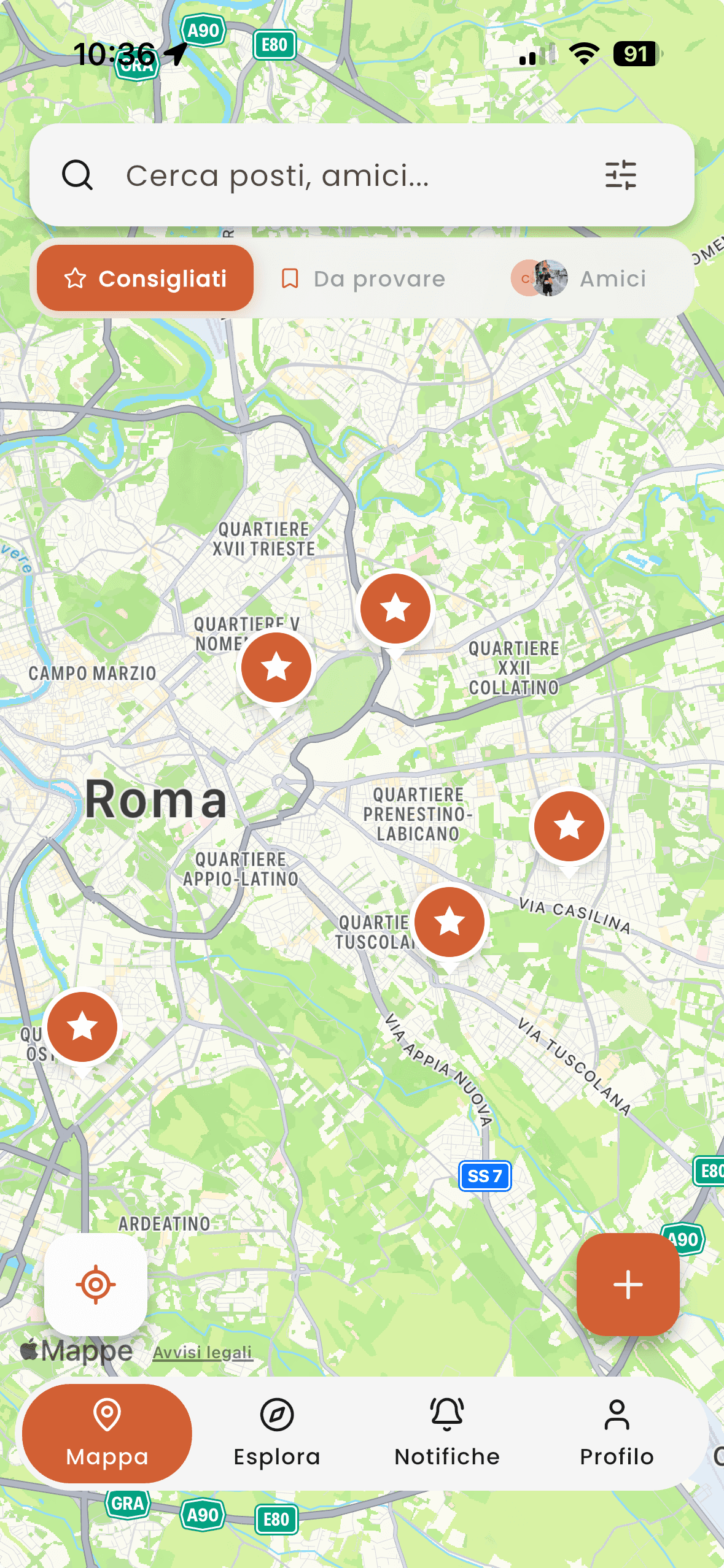 GNAM app — mappa social dei posti